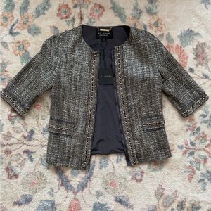 St. John Couture Pewter Tweed Blazer with Chain Detail
